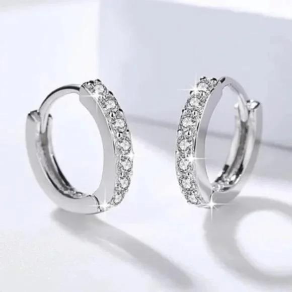 NEW 925 STERLING SILVER HOOP DIAMOND EARRINGS, BEAUTIFUL EARRINGS, CUTE EARRINGS - Picture 5 of 5